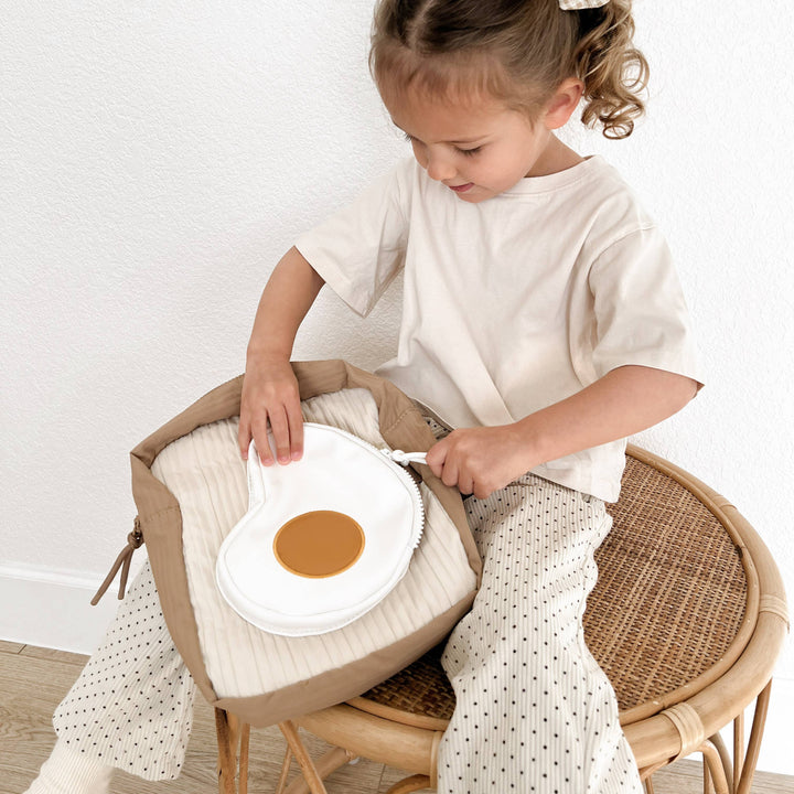 Little Lamb Kind Toast Toddler backpack seating
