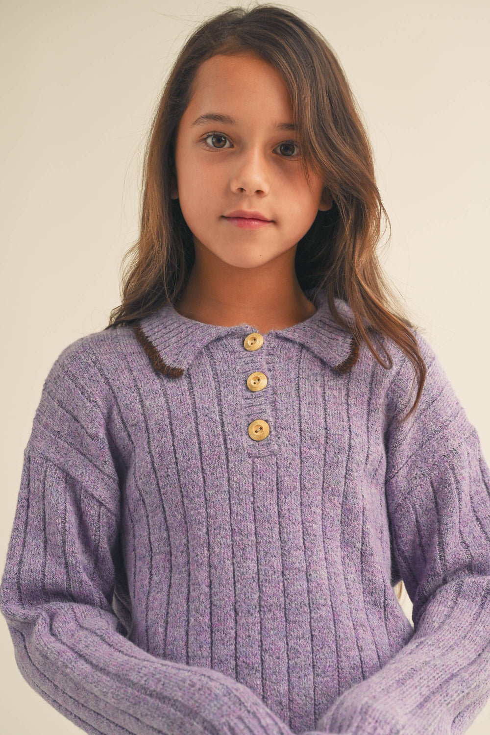 Heart & Arrow Lavender Ribbed Polo Sweater closer