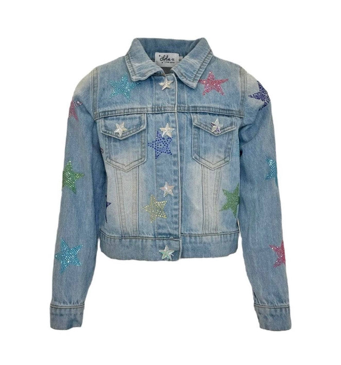 Lola & The Boys Crystal Rainbow Stars Denim Jacket