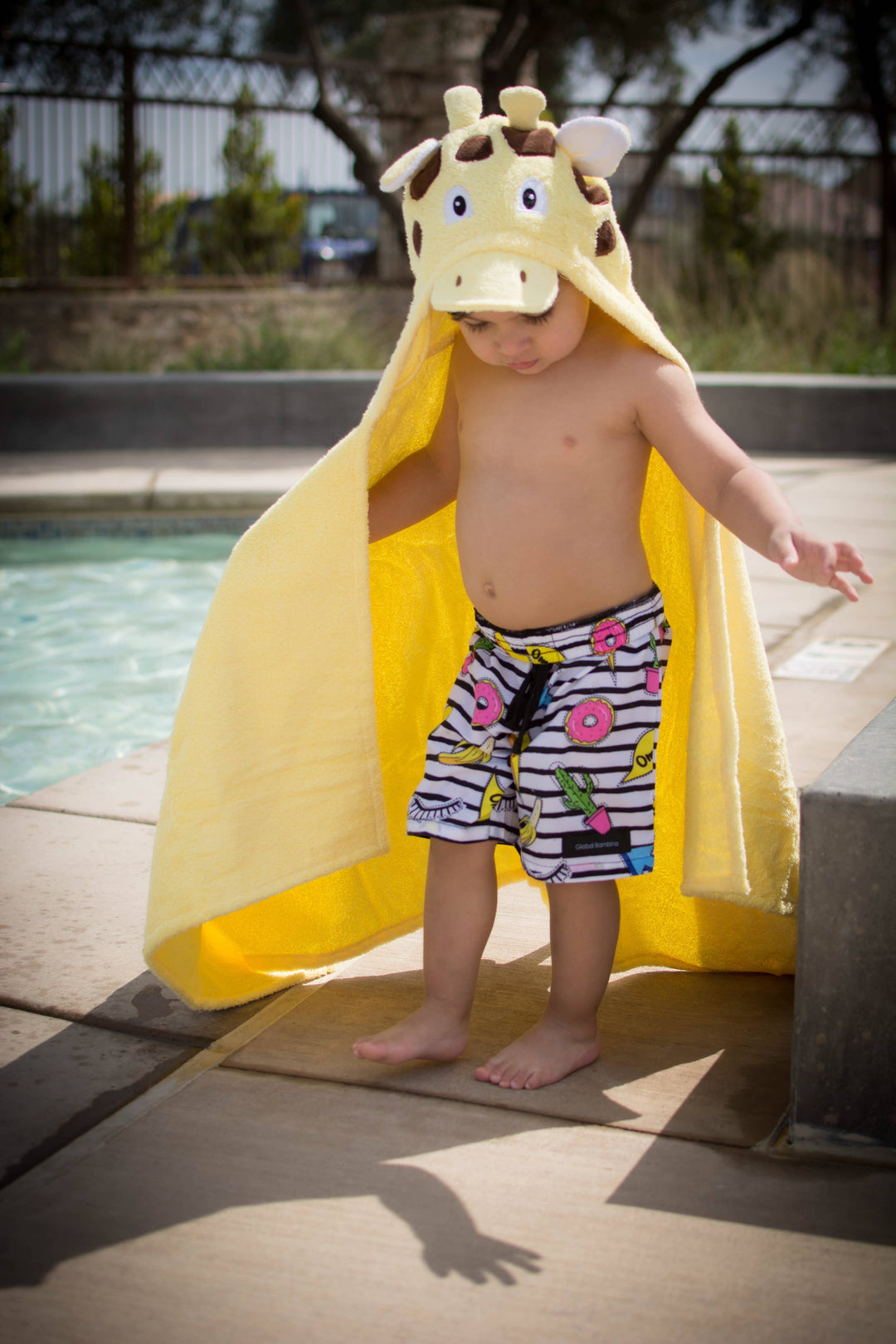 Yikes Twins Giraffe Hooded Towel pool