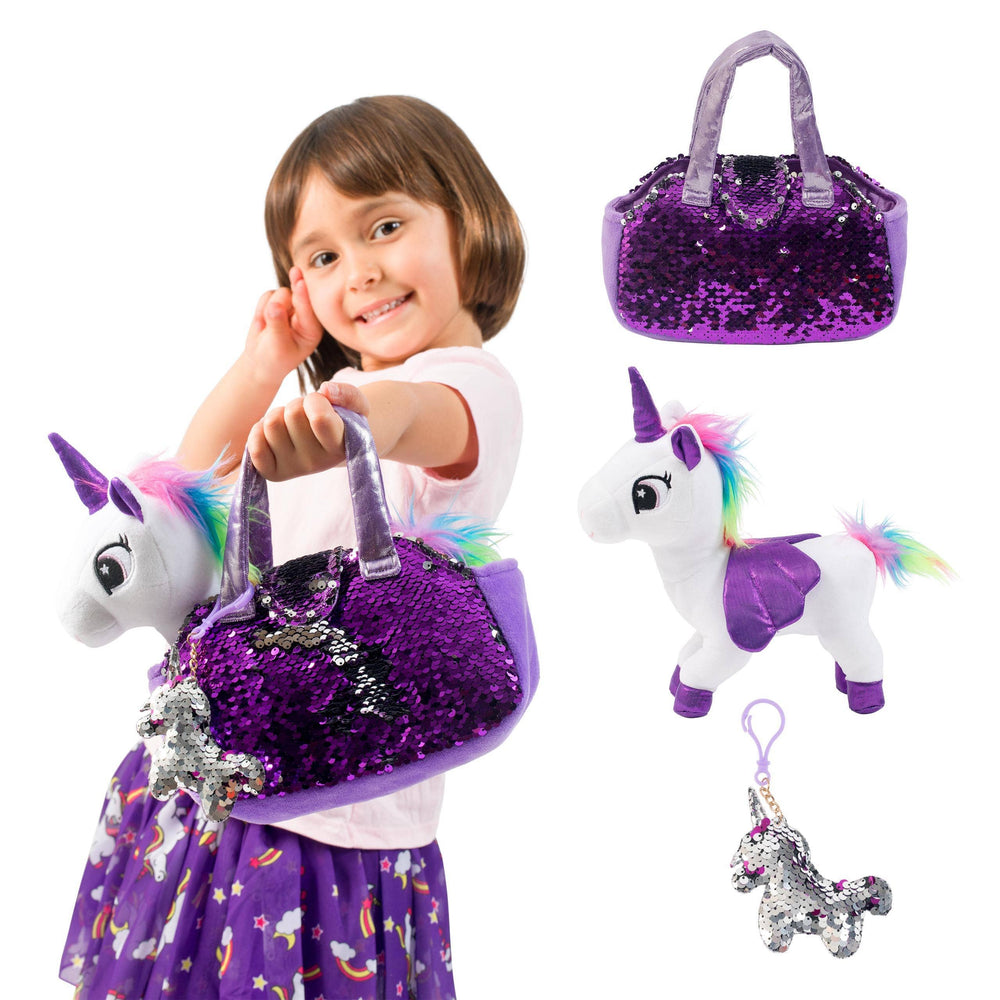 Little Jupiter Sequined Unicorn in Bag model
