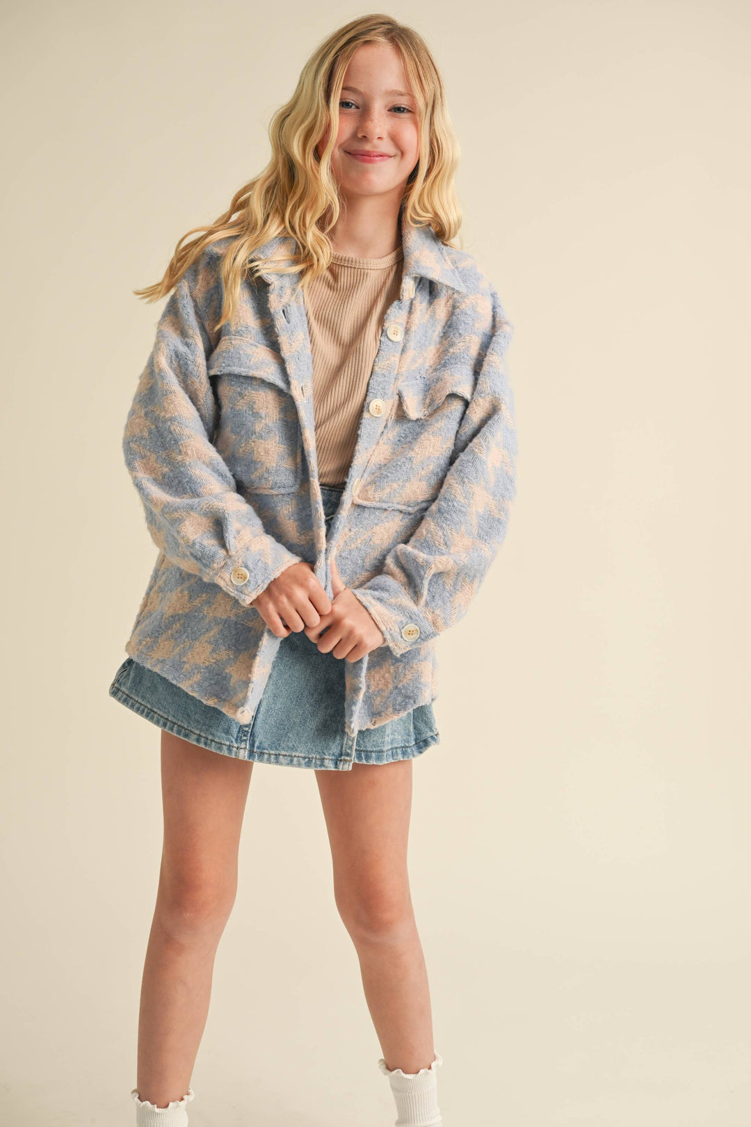 Heart & Arrow Houndstooth Shacket smile