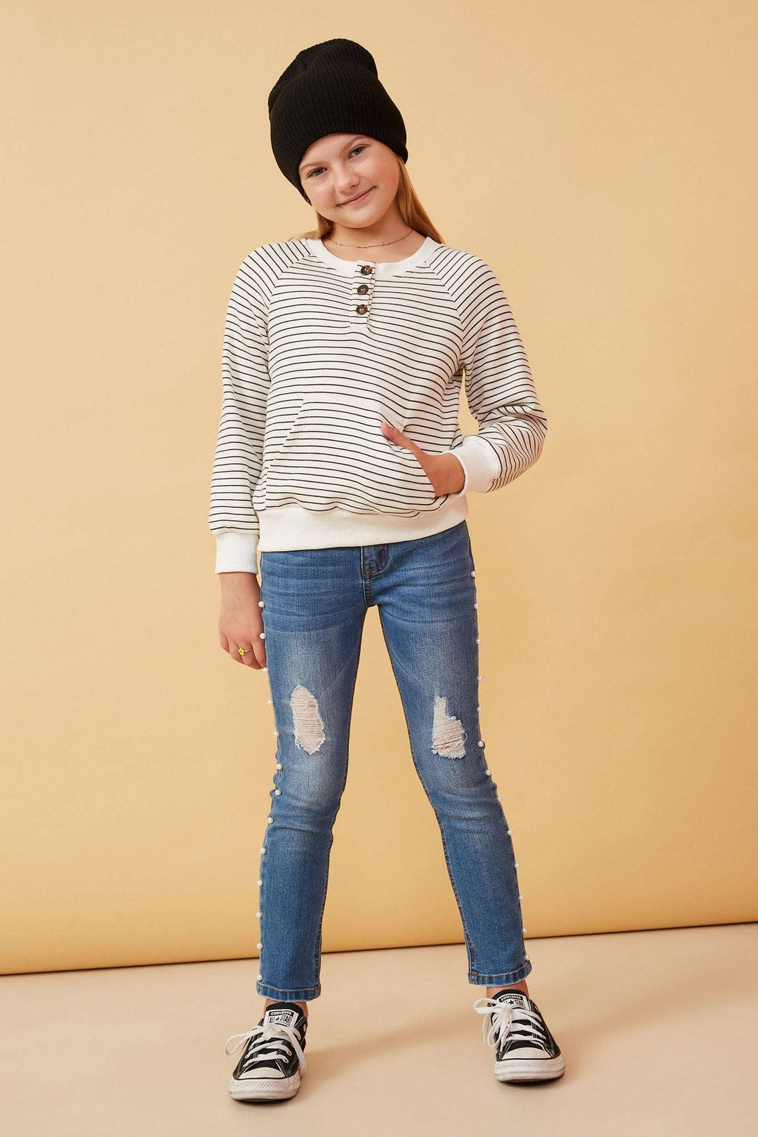 Hayden LA Striped Kangaroo Pocket Henley front