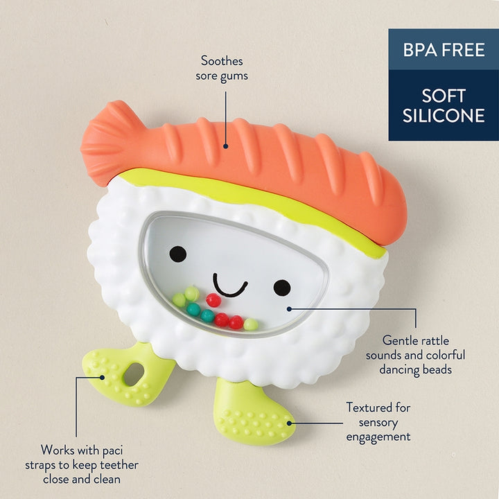 Itzy Ritzy Sushi Sweetie Shake Toy features