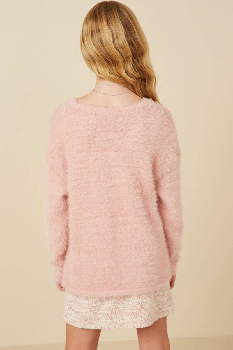 Hayden LA Blush Mohair-V Neck Sweater back