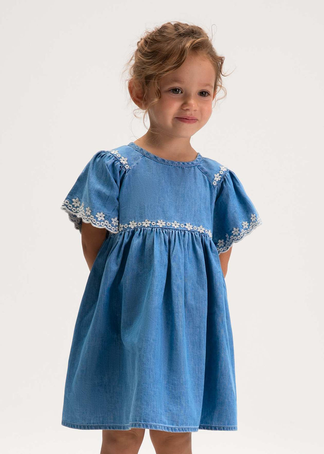 Mayoral Embroidered Chambray Dress model