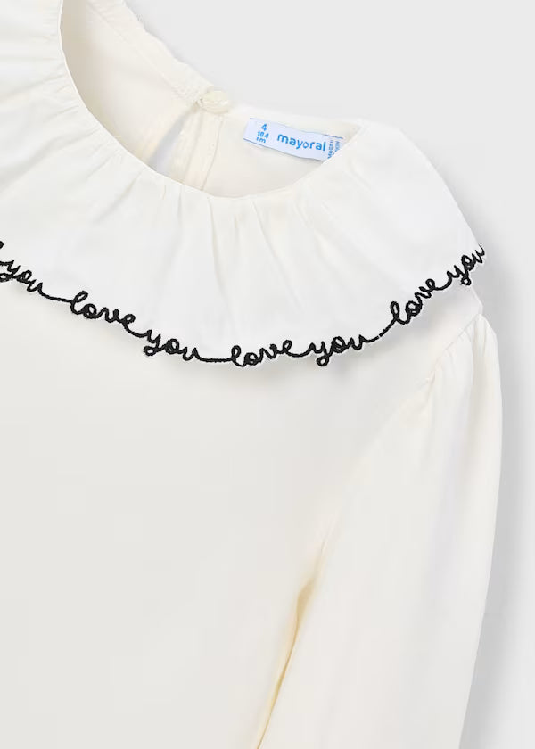 Mayoral I Love You Collared Blouse detail