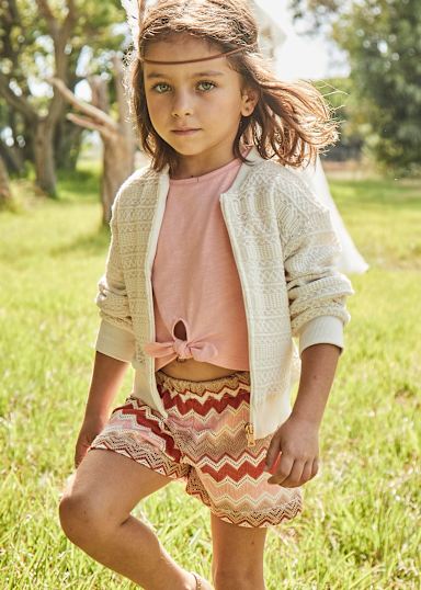 Mayoral Peach Knotted Top Chevron Shorts