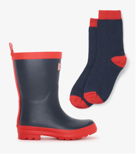 Hatley Navy Matte Rain Boots socks