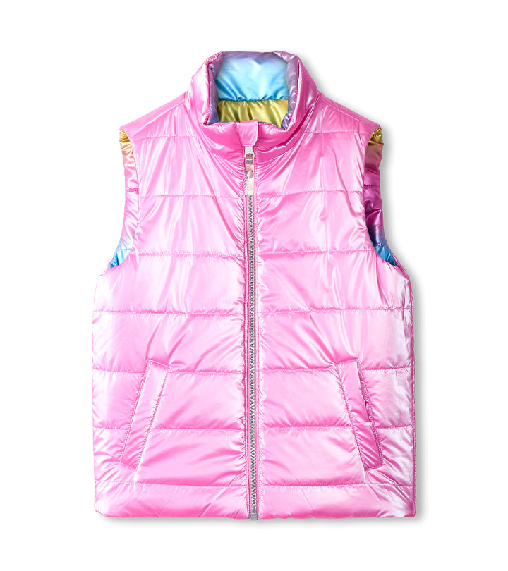 Hatley Rainbow Shine Reversible Quilted Vest pink side