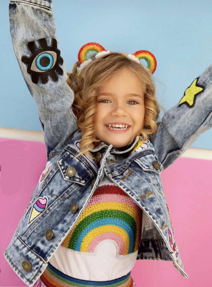 Lola + The Boys All About The Patch Crop Denim Jacket model open