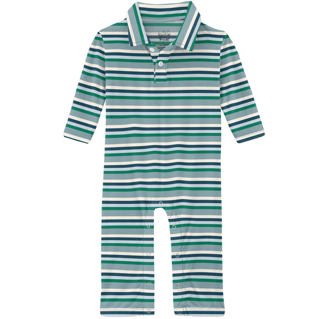 Kickee Pants Stormy Sea Striped Polo Romper