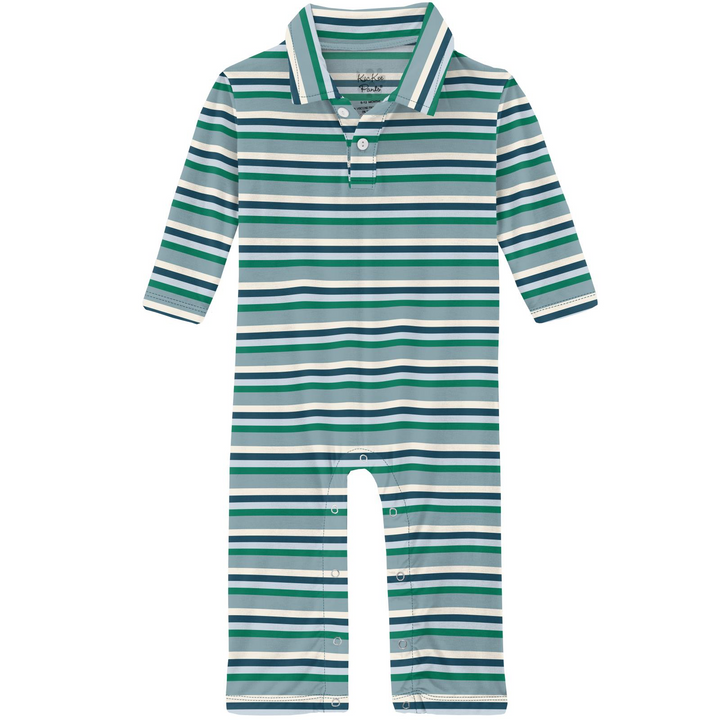 Kickee Pants Stormy Sea Striped Polo Romper