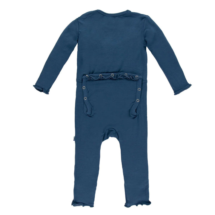 Solid Muffin Ruffle Snap Coverall in Midnight