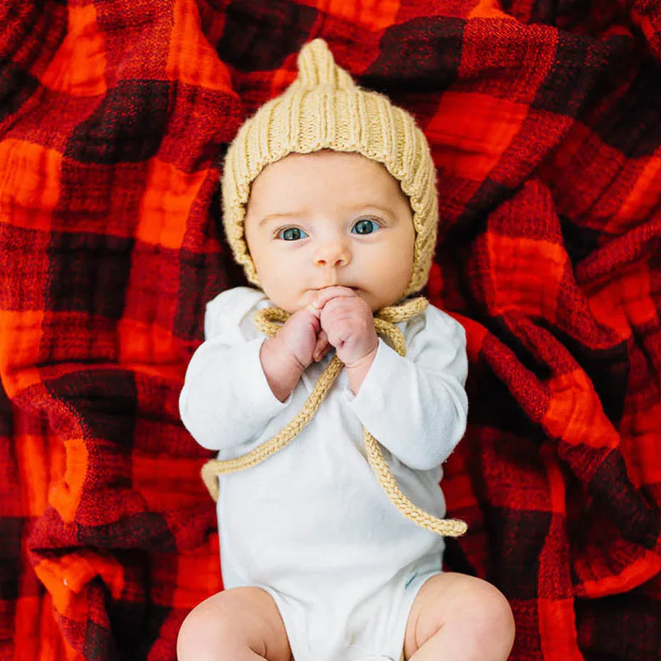 Little Unicorn Red Plaid Swaddle model