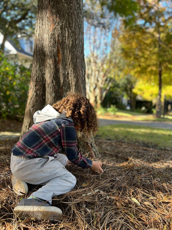Me & Henry Erin Hooded Shirt in Blue model curls