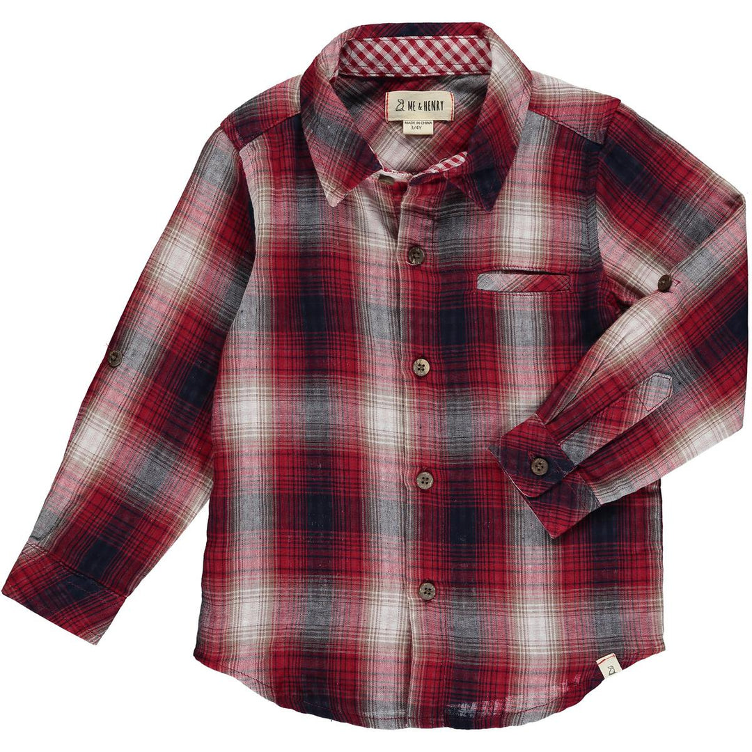 Me & Henry Atwood Shirt in Red Navy Plaid