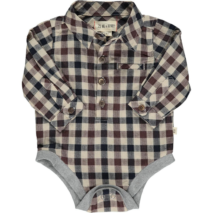 Me & Henry Jasper Bodysuit in Navy Cream Plaid