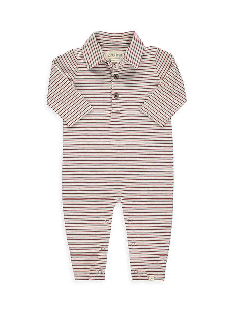 Me & Henry Kingston Romper in Gray Red Stripe