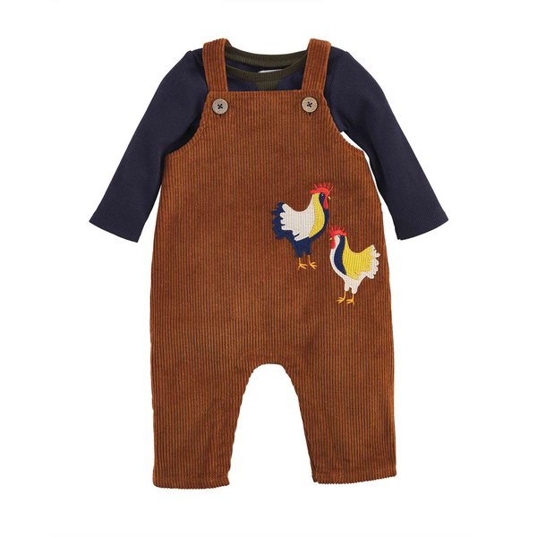 Mud Pie Rooster Corduroy Overalls Set