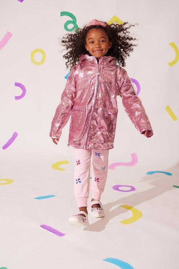 Lola + The Boys Rose Sequin Rain Jacket model whole body