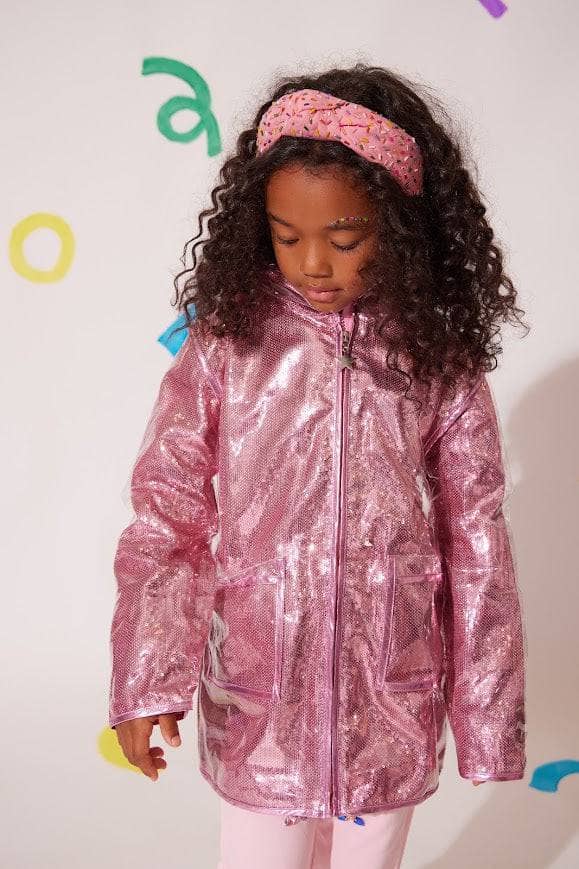 Lola + The Boys Rose Sequin Rain Jacket model