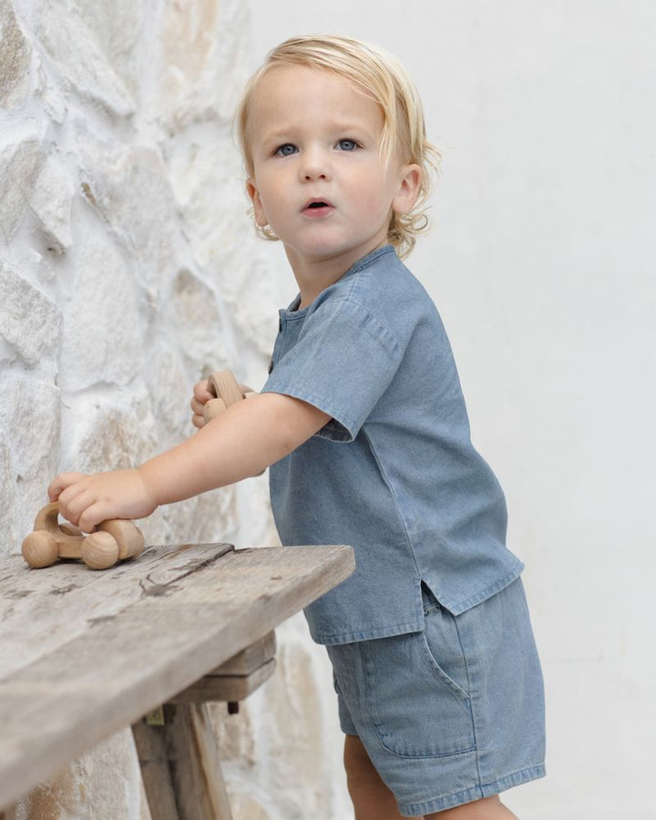 Quincy Mae Chambray Utility Shorts model