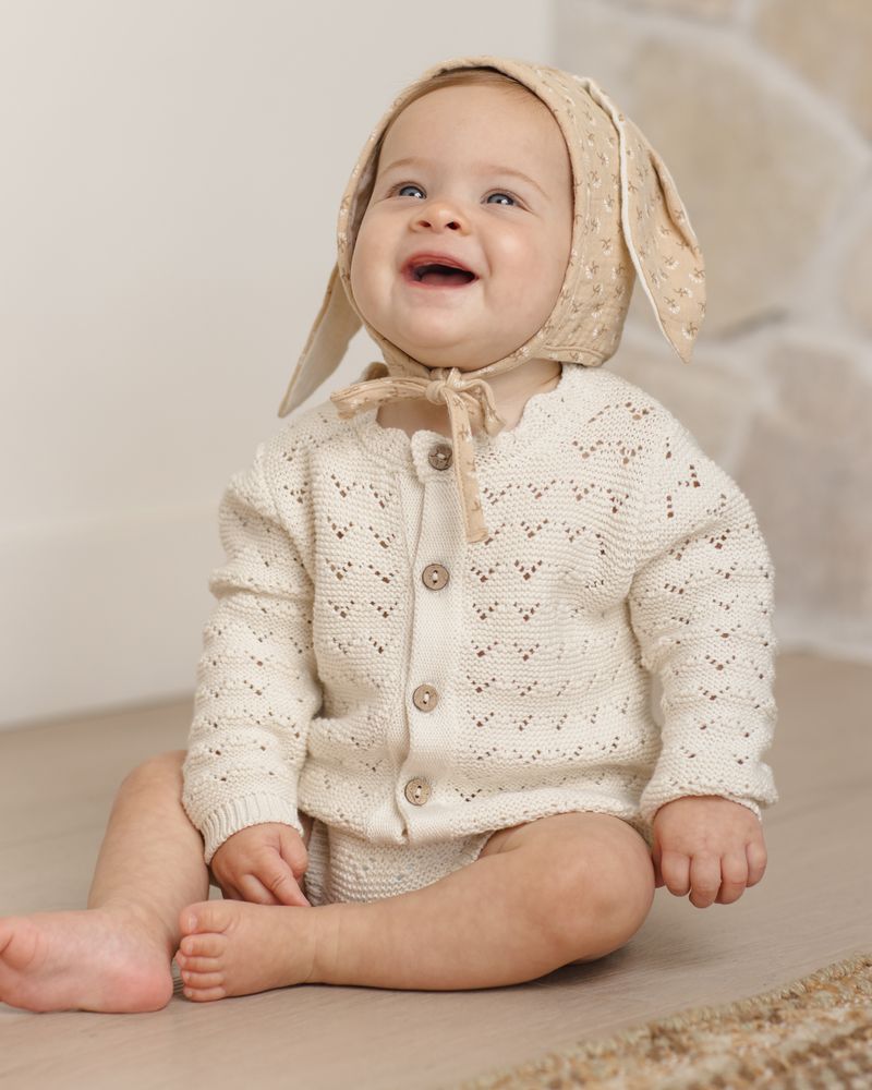 Quincy Mae Natural Knit Baby Cardigan model close