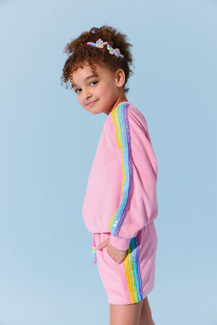 Lola  & The Boys Rainbow Sequin Stripe Short Set side