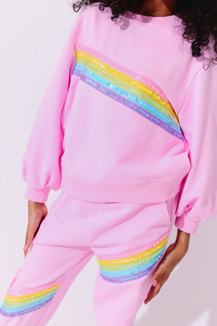 Lola & The Boys Pink Rainbow Stripe Set model close