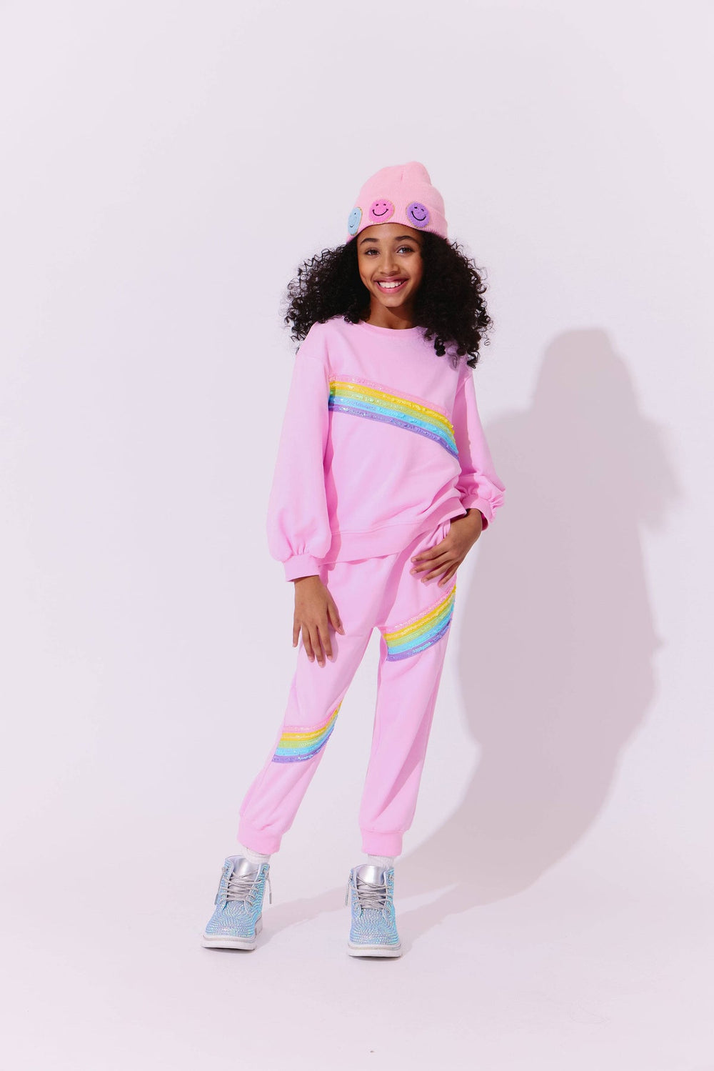 Lola & The Boys Pink Rainbow Stripe Set model