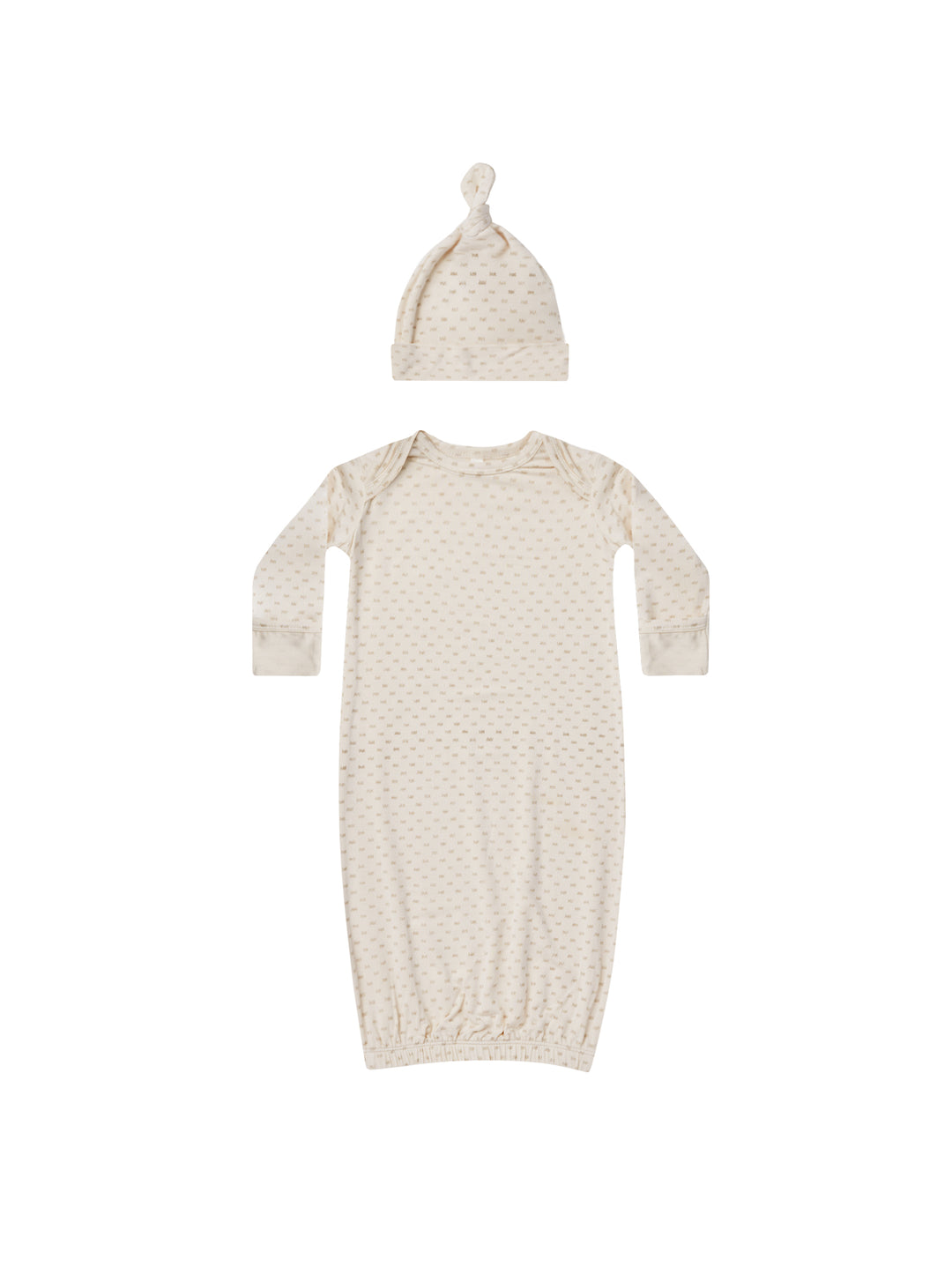 Quincy Mae Oat Check Knotted Gown & Hat Set