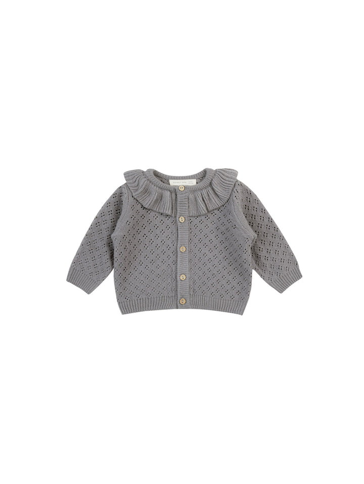 Quince Mae Ruffle Collar Cardigan in Lagoon