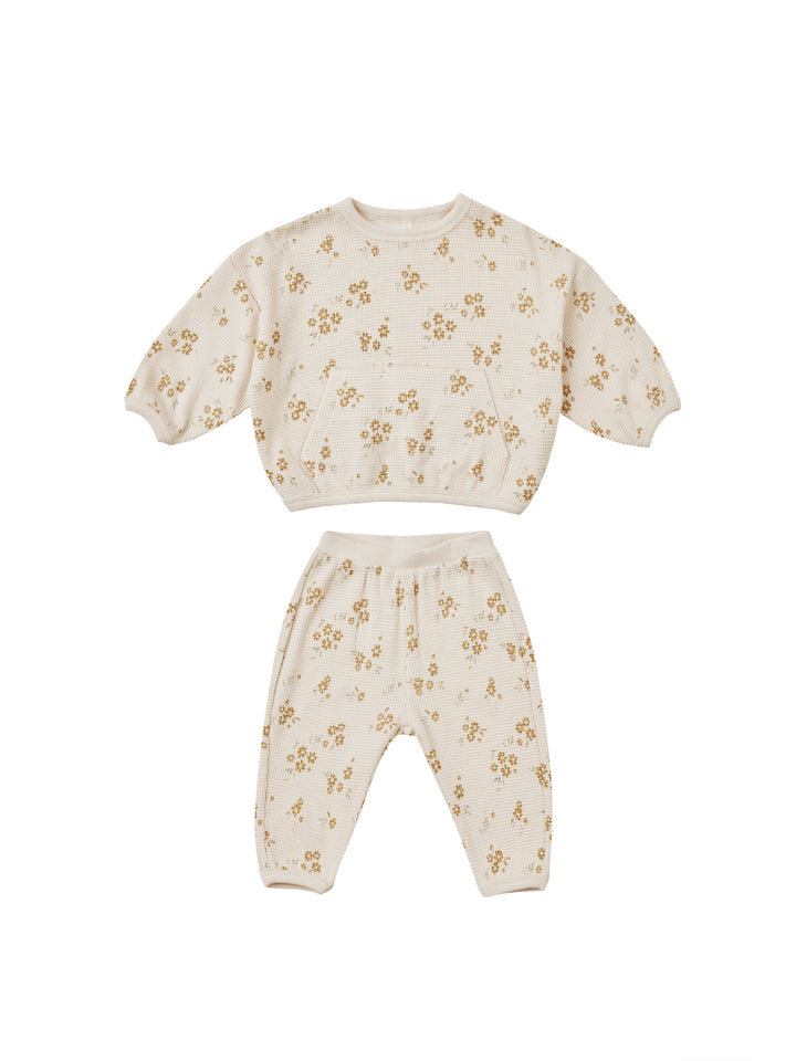 Quincy Mae Waffle Slouch Set in Honey Flower