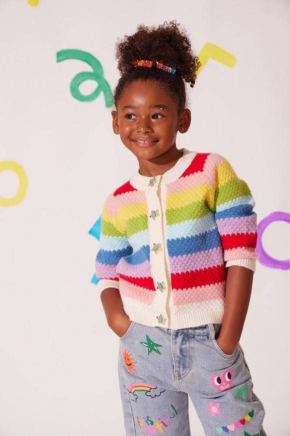 Lola & The Boys Rainbow Bright Cardigan side model