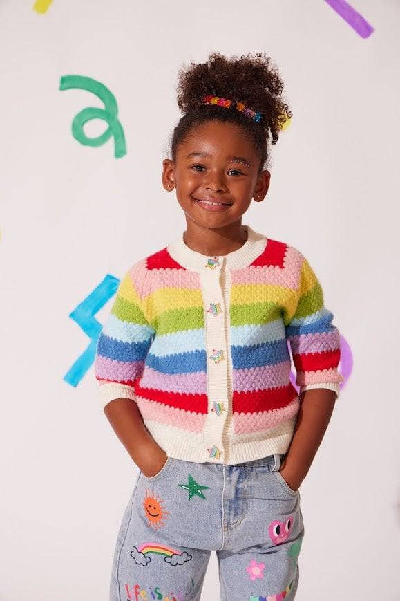 Lola & The Boys Rainbow Bright Cardigan model