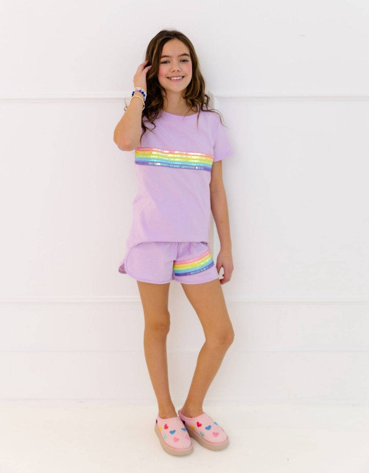 Lola + the Boys Rainbow Sequin Short Set model