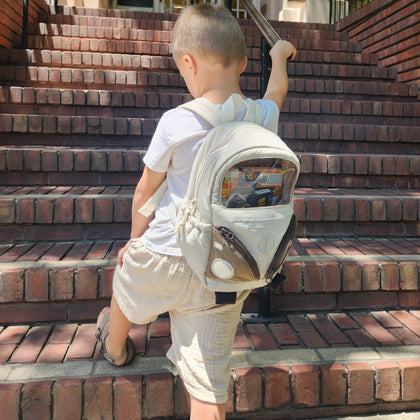 Little Lamb Kind Camper Van Toddler Backpack stairs
