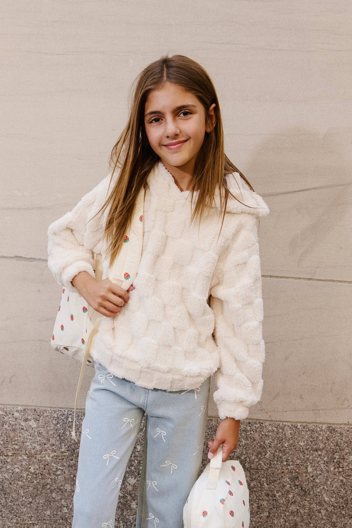 Lola & The Boys Super Soft Checkered Hoodie model