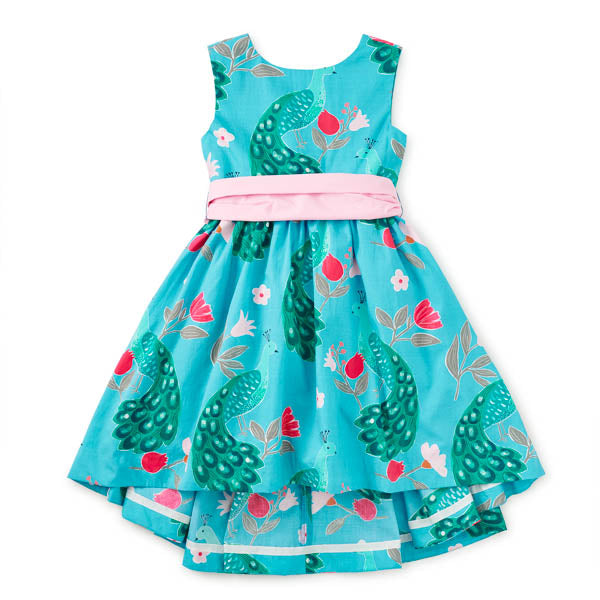 Peacock Flower Hi-Lo Sash Dress