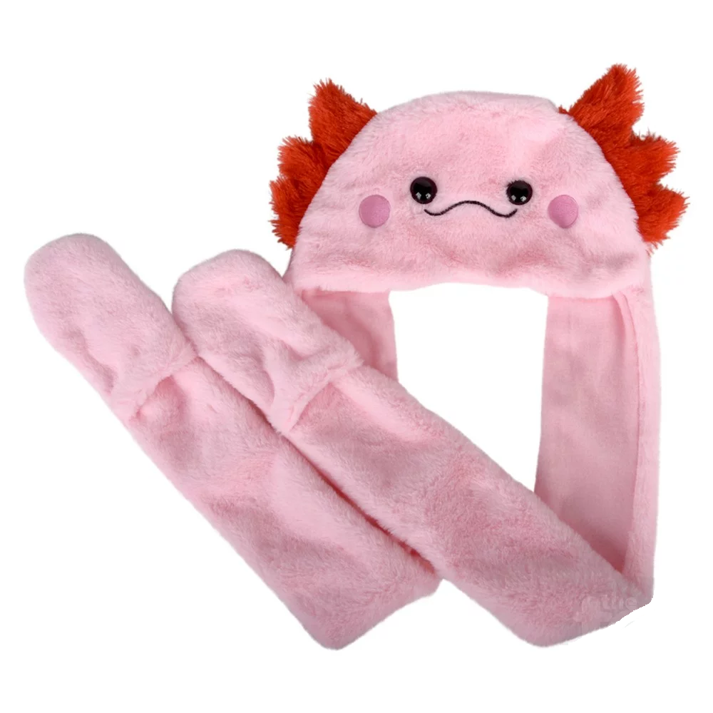 Axolotl Plush Hoodie Scarf Hat