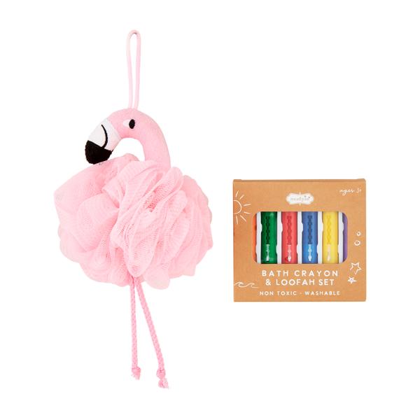 Mud Pie Flamingo Bath Crayons Set pieces