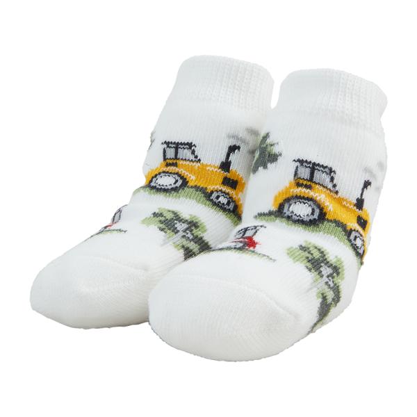 Mud Pie Tractor Rattle Socks print