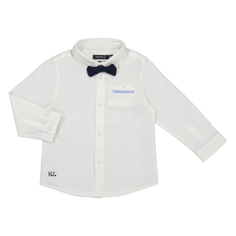 Mayoral Dress Shirt with Navy Bow Tie