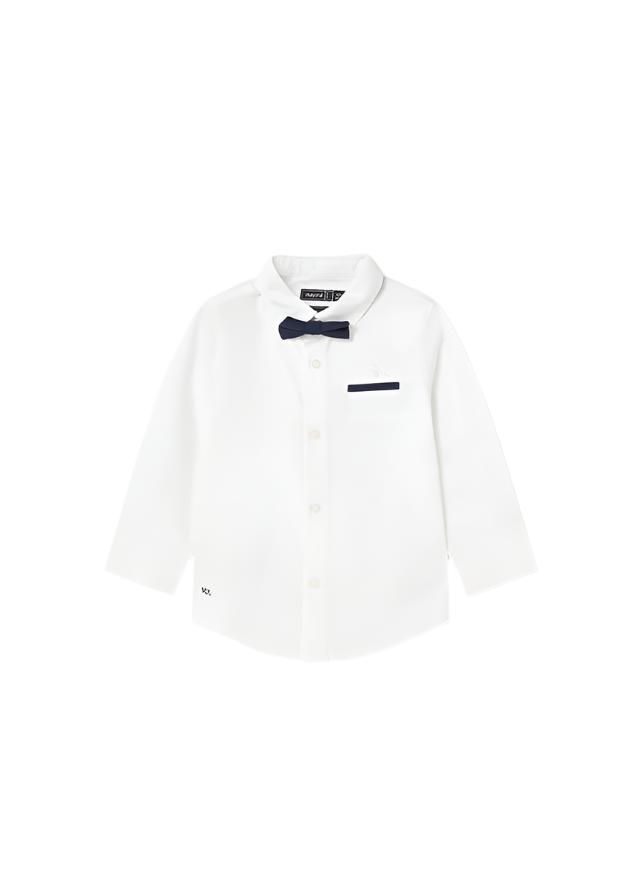 Mayoral Dress Shirt with Navy Bow Tie 
