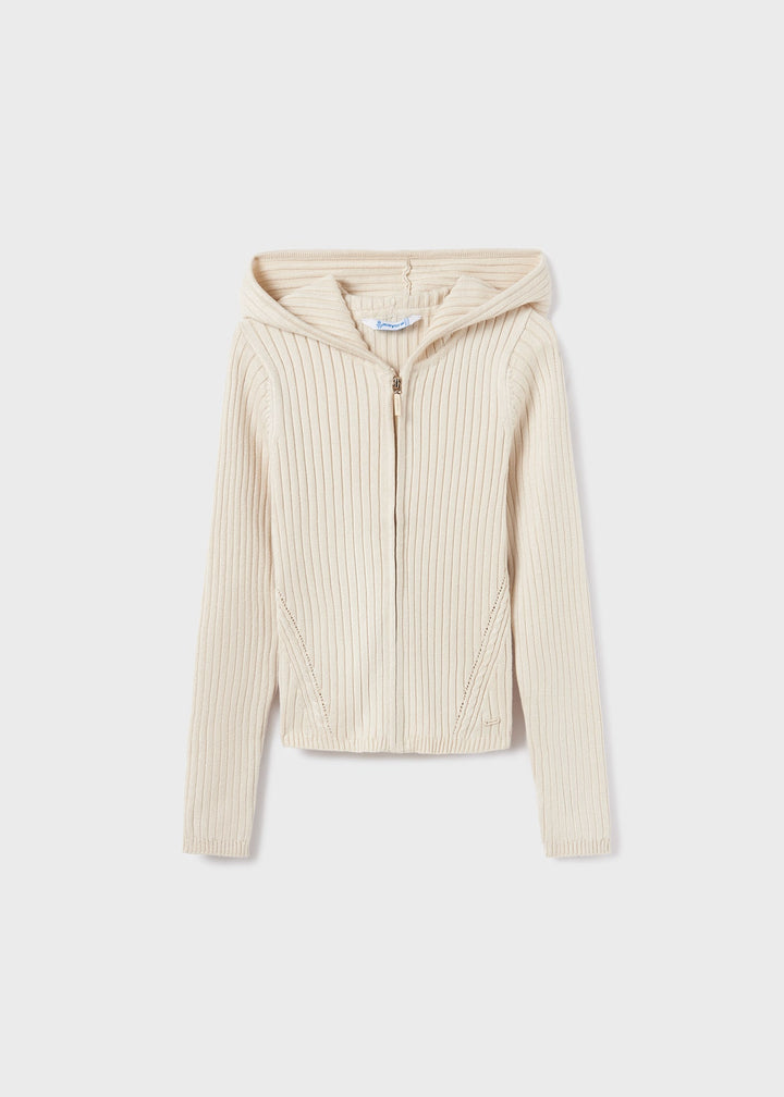 Ribbed Zip Up Cardigan in Oat