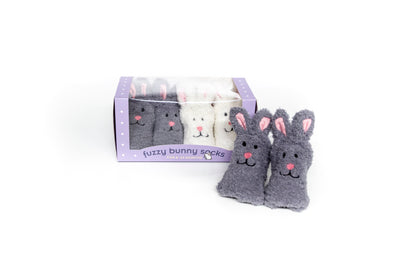 Fuzzy Bunny Socks in Gray & White
