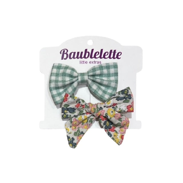 Gingham Bow Set in Greens