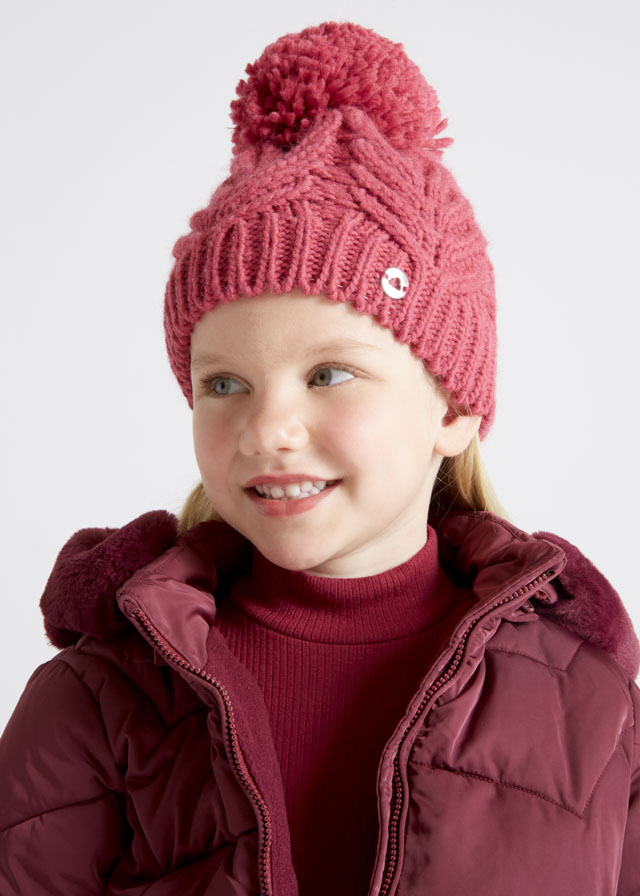 Mayoral Cable Pompom Beanie in Raspberry model