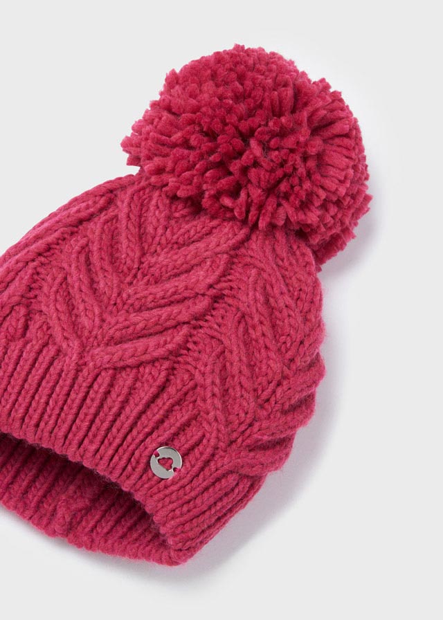 Mayoral Cable Pompom Beanie in Raspberry side